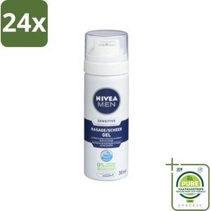 NIVEA MEN - Scheergel - Sensitive Mini - 30 ml - Voordeelverpakking - 24 stuks - Scheergel - Gevoelige huid