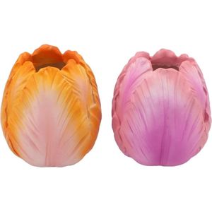 Cactula lila & lichtroze vazen set in de vorm van een tulpen bloemen kop set van 2 - 10 x 12 cm XS