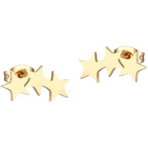 Aramat Jewels Oorbellen - Stalen Goudkleurige 3 Sterren Oorbellen - Tijdloos Cadeau - Roestvrij staal - Mannen - Kinderen - [10mm]