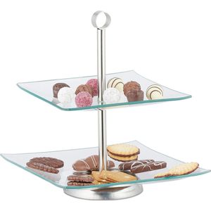 Relaxdays etagere 2 laags - etagère muffins - cupcakes - bruiloft - verjaardag - glas