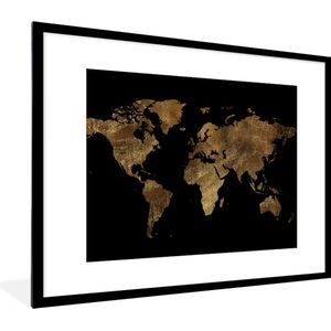 Fotolijst incl. Poster - Wereldkaart - Goud - Luxe - Aarde - Zwart - 80x60 cm - Posterlijst