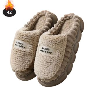 Nivard Warme Pantoffels - Sloffen - Slippers - Dames - Heren - Pluche - Maat 38 - Beige