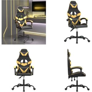 vidaXL Gamestoel draaibaar kunstleer zwart en goudkleurig - Gamingstoel - Gamingstoelen - Televisiestoel - Racingstoel