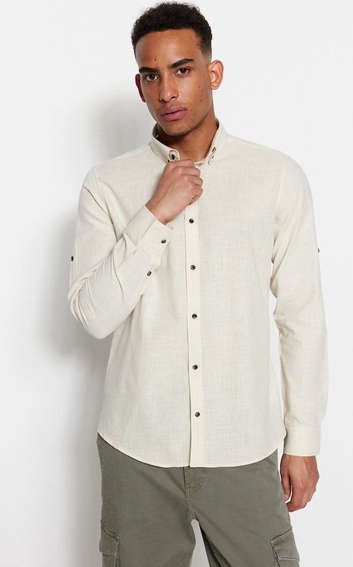 Trendyol Nertsen Kraag Met Knopen, Epaulette, Slim Fit Overhemd Van 100% Katoen Tmnss20Go0189