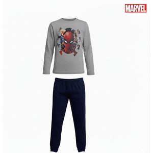 Marvel Spiderman – Pyjama Jongens – 100% Katoen – Maat 122/128 – Slaapset Jongens – Grijs Spiderman T-shirt – Blauwe Marvel Broek – Slaapkleding Kinderen – Comfortabele Fit – Superhelden – Marvel Merchandise – Nachtkleding Kids