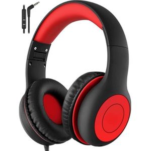 Intelectro Koptelefoon voor Kinderen - Veiligheid en Plezier in Eén! - Hoogwaardige Stereogeluid - Comfortabele Draagervaring - HD Microfoon - Volumeregeling - Brede Compatibiliteit en Audio Delen - Zwart/Rood - Levering Sneller dan Aangegeven!