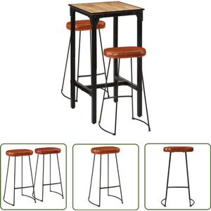 The Living Store 3-delige Barset massief ruw mangohout en metaal - Bartafel - Eetkamer Set - Mangohouten Tafel - Barstoelen - Industrieel Design