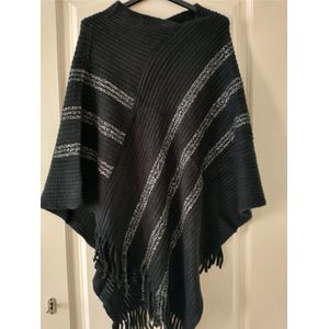 Dames gebreide warme poncho Tabitha effen zwart zilver