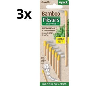 Piksters Bamboe Ragers Hoek - Maat 3 - Geel - 3 x 6 stuks - Voordeelverpakking