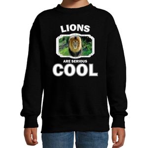 Dieren leeuwen sweater zwart kinderen - lions are serious cool trui jongens/ meisjes - cadeau leeuw/ leeuwen liefhebber - kinderkleding / kleding 170/176