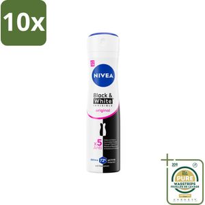 10 x NIVEA - Deodorant Spray - Onzichtbaar Voor Zwart & Wit Helder - 72 Uur Anti-Transpirant - 150 ml - Grootverpakking - Anti-transpirant Spray - Onzichtbaar Voor Zwart En Wit - Anti-vlek Spray - Zweetbescherming - 72 Uur Bescherming