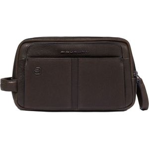 PIQUADRO Leren Toilettas Hedley Leather Toiletry Bag Dark Brown Donkerbruin