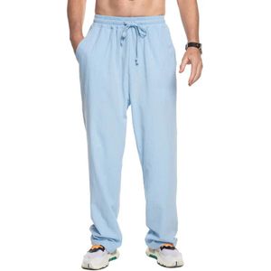 Bovista Linnen Broek Heren - Zomerbroek - Volwassenen - Lange Broek - Pantalon - Strandbroek - Zomer - Ibiza Stijl - Hemelsblauw - Maat S