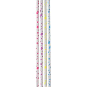 Santex Drinkrietjes - papier - 20x - multicolor met ballonnen/sterren - 19,5 cm - rietjes