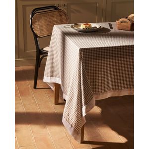 Kave Home - Tafelkleed Madremanya 100% linnen geruit groen met witte rand 170 x 250 cm