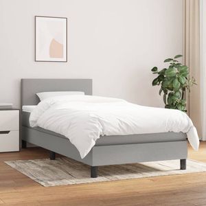 The Living Store Boxspringbed - - 203 x 100 x 78/88 cm - Lichtgrijs/stof/hout