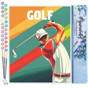 Figured'Art Schilderen op Nummer Volwassenen canvas Sportaffiche Golf- Handwerk acrylverf Kit DIY Compleet - 40x50cm zonder frame