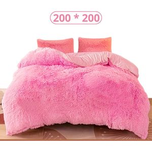 Livano Teddy Dekbedovertrek - Fleece Dekbedovertrek - Fluffy Dekbedovertrek - Pluche - Dekbed - Deken - Inclusief Kussens - Roze 200x200cm