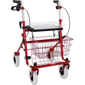 Premis Provo 2e Generatie Rollator Metallic Rood – Lichtgewicht, Inklapbaar, Max. 120 kg, Verstelbare Hoogte, Veilig & Comfortabel