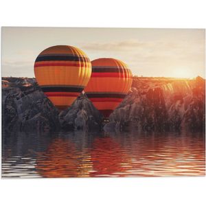 Vlag - Luchtballonnen Zwevend langs Rotsen boven het Wateroppervlak - 40x30 cm Foto op Polyester Vlag