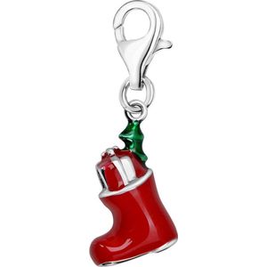 Quiges – 925 - Zilver – Charm - Bedel - Hanger - 3D Rode Schoen Laars Kerst - met – sterling - zilver - karabijnslot - geschikt - voor - Zinzi, Thomas – Sabo - Ti Sento - Bedelarmband HC131