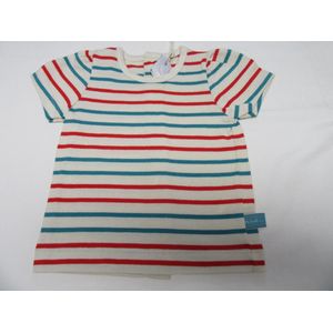 petit bateau , meisje, t-shirt korte mouw , ecru met streep rood /groen , 12 maand 74