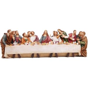 BRUBAKER Het laatste avondmaal - Jezus en zijn 12 discipelen aan tafel - 36 cm kerstfiguur met handbeschilderde figuren van polyhars - avondmaalscène kerstdecoratie - tafeldecoratie