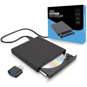 Premes - Externe DVD Speler - Voor Laptop - Plug & Play - CD Speler & Brander - USB A - USB C adapter - Geschikt voor Windows - Mac - Linux
