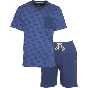 MEQ Heren Shortama - Pyjama Set - 100% Katoen - Blauw - Maat L