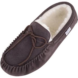 Heren Wollen Gevoerde Suede Mocassin Slipper - Donkerbruin - Maat 40.5 EU