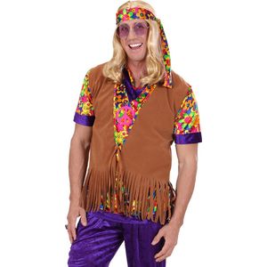 Bruin hippie vest met franjes en hoofdband voor mannen - Volwassenen kostuums