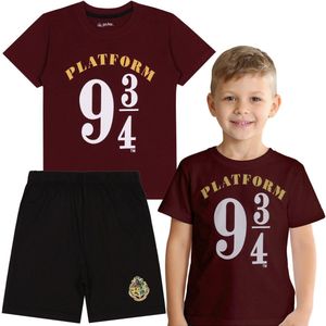 Harry Potter Pyjama, Jongens Zomer Pyjama, Bordeauxrood, Zwart Maat 158
