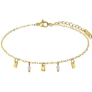Lucardi Dames Stalen goldplated armband met rozenkwarts - Armband - Staal - Goudkleurig - 20 cm