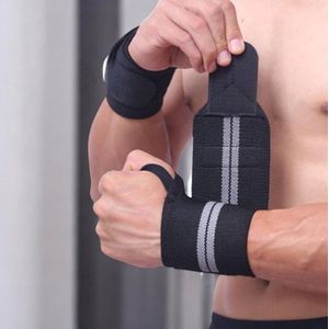 Fitness Polsband - 2 stuks - Polsbandage Wrist Support Wraps - Pols Bandage Band - Bodybuilding Support - Gewichthef Straps - Krachttraining Lifting Workout Straps - Zwart/Grijs