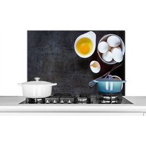 Spatscherm keuken 80x55 cm - Kookplaat achterwand Eieren - Bruine suiker - Koken - Muurbeschermer - Spatwand fornuis - Hoogwaardig aluminium