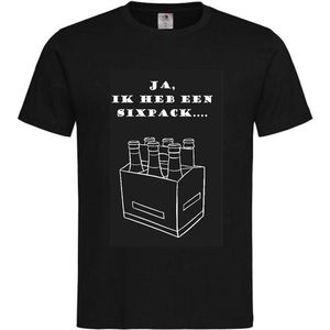 T-shirt Unisex Volwassenen Grappig Tekst ""Ja, ik heb een sixpack...."" Op Voorkant | korte mouw | Zwart/wit | maat XL