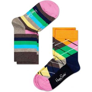 2-pack Happy Socks Argyle Baby Sokken, Bruin/Roze - Maat 15-18