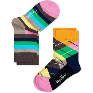 2-pack Happy Socks Argyle Baby Sokken, Bruin/Roze - Maat 15-18