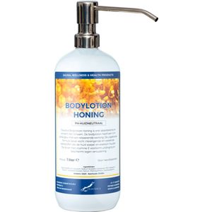 Bodylotion Honing 1 Liter met luxe RVS zilverkleurige pomp - stijlvolle en duurzame uitstraling
