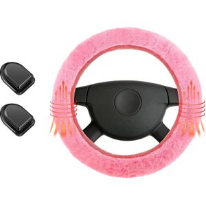Pluche stuurhoes winter - warme stuurhoes universeel - ademende stuurbescherming - roze - zacht comfortabel stuurbeschermer met 2 mini-autohaken stuurhoes panter