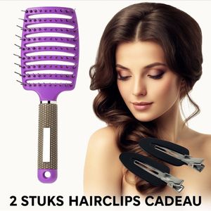Frazimashop-Haarborstel- Everzwijnhaar -kleur paars-Antiklit haarborstel - Detangle Brush - kappers haarborstel -voor alle haartypen borstel | varkenshaar bostel- Voor Mannen en Vrouwen- voor pruiken en weaves