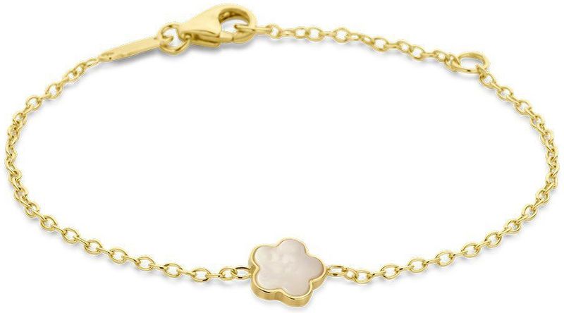 14K - Geelgouden Armband - Bloem - Parelmoer - 1,2 mm - 13 cm