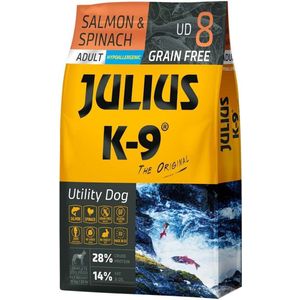 Julius K9 - Graanvrij en hypoallergeen hondenvoer - hondenbrokken op zalm & aardappel basis - voor volwassen honden van kleine rassen - 10kg