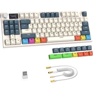 75% Draadloos Mechanisch Gamingtoetsenbord QWERTY 12-Inch TFT HD-Kleurenscherm en Knob RGB-Backlit - Hot-Swap Linear Switch PBT Keycap - Wit