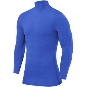 PowerLayer Mannen Compression Basislaag Top Lange Mouw Ondershirt - Mock Neck - Helderblauw, S