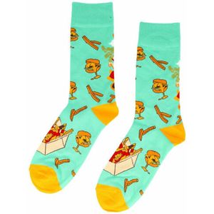 Sokken Katoen - Fastfood Print - Groen Oranje - Maat 36-43