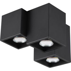LED Plafondlamp - Plafondverlichting - Torna Ferry - GU10 Fitting - 3-lichts - Rechthoek - Mat Zwart - Aluminium