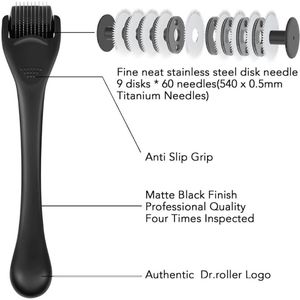 Dermaroller - Baardgroei - Haargroei - Microneedling Roller - Gezichtsroller - Baardroller - Anti-Aging - Huidverzorging - Littekens - Mesotherapie Apparatuur voor Striae & Huidverjonging - 0.5mm - Zwart