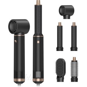 Air stylist, föhn, heteluchtborstel, haarstyler, ionisch, föhn, krultang, multifunctionele haarstyler met automatische krultang, warme borstel, stijlborstel (zwart)
