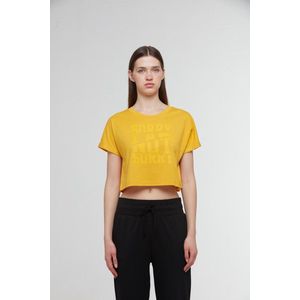 WB Comfy Dames Crop T Shirt Mosterdgeel - XL